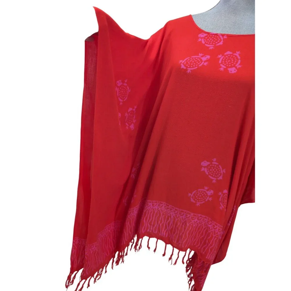 The American Sarong Co Tunic Kaftan Cover Up Womens One Size Red Turtle‎ Print